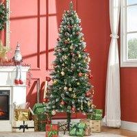 HOMCOM 6 Foot Snow Artificial Christmas Tree Indoor Pine Cones Realistic in Green