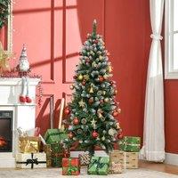 HOMCOM 5 Foot Snow Artificial Christmas Tree Indoor Pine Cones Realistic in Green