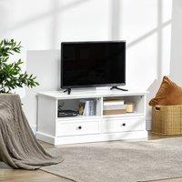 HOMCOM TV Stand Cabinet with Cable Management, Drawer and Shelf in White