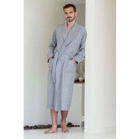 British Boxers Men Herringbone Brushed Cotton Dressing Gown in Light Grey | Size: Small