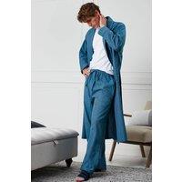 British Boxers Men 'Stornoway' Herringbone Brushed Cotton Dressing Gown in Teal | Size: Medium