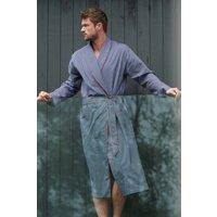 British Boxers Men Winchester Stripe Crisp Cotton Dressing Gown in Navy | Size: large