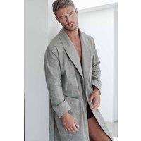 British Boxers Men 'Whitby Jet' Herringbone Brushed Cotton Dressing Gown in Dark Grey | Size: Medium
