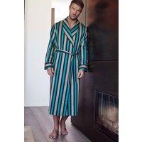 British Boxers Men Jade Regimental Cotton Satin Stripe Dressing Gown in Navy | Size: Medium