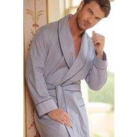 British Boxers Men Navy Pinstripe Crisp Cotton Dressing Gown in Mid Navy | Size: large
