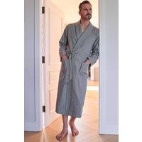 British Boxers Men Orkney Herringbone Brushed Cotton Dressing Gown in Pale Green | Size: X-Large