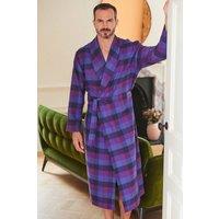 British Boxers Men Berwick Check Brushed Cotton Dressing Gown in Plum | Size: 2X-large