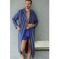 British Boxers Men Royal Regimental Satin Stripe Cotton Dressing Gown in Dark Blue | Size: Medium