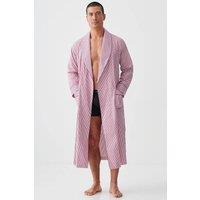 British Boxers Men St James Red Pinstripe Crisp Cotton Dressing Gown in Dark Red | Size: X-Large