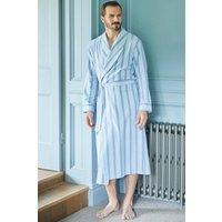 British Boxers Men Brighton Blue Stripe Brushed Cotton Dressing Gown in Light Blue | Size: large