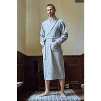 British Boxers Men Chalk Stripe Brushed Cotton Dressing Gown in Mid Grey | Size: Small