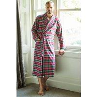 British Boxers Men Gaia Tartan Brushed Cotton Dressing Gown in Burgundy | Size: Small