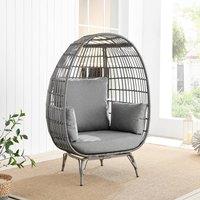 FurnitureboxUK Grey Rattan Garden Egg Chair in PE Resin Rattan for Outdoors and 15cm Luxuriously Thick Cushions - Patio Chair