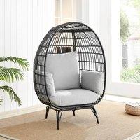 FurnitureboxUK Grey Rattan Garden Egg Chair in PE Resin Rattan for Outdoors and 15cm Luxuriously Thick Cushions - Patio Chair in Black
