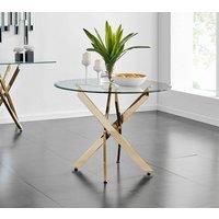 FurnitureboxUK Novara 100cm Round 4-Seater Glass & Metal Starburst Dining Table in Gold