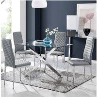 FurnitureboxUK Leonardo Glass And Chrome Metal Dining Table And 4 Milan Chairs Set in Grey