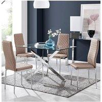 FurnitureboxUK Leonardo Glass And Chrome Metal Dining Table And 4 Milan Chairs Set in Beige