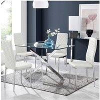FurnitureboxUK Leonardo Glass And Chrome Metal Dining Table And 4 Milan Chairs Set in White