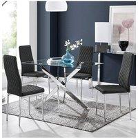 FurnitureboxUK Leonardo Glass And Chrome Metal Dining Table And 4 Milan Chairs Set in Black