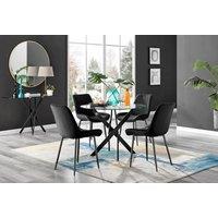FurnitureboxUK Novara 4 Seater Black Leg Round Glass Dining Table & 4 Pesaro Soft Velvet Black Leg Chairs