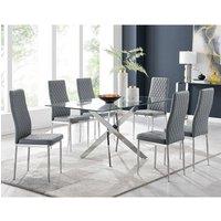 FurnitureboxUK Leonardo Glass And Chrome Metal Dining Table And 6 Milan Chairs Dining Set in Grey