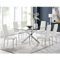 FurnitureboxUK Leonardo Glass And Chrome Metal Dining Table And 6 Milan Chairs Dining Set in White