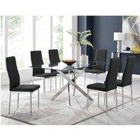 FurnitureboxUK Leonardo Glass And Chrome Metal Dining Table And 6 Milan Chairs Dining Set in Black