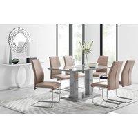 FurnitureboxUK Imperia Grey Modern High Gloss Dining Table And 6 Lorenzo Dining Chairs Set in Beige