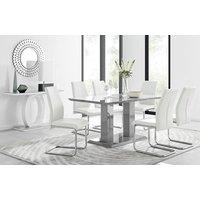 FurnitureboxUK Imperia Grey Modern High Gloss Dining Table And 6 Lorenzo Dining Chairs Set in Off White