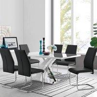 FurnitureboxUK Atlanta Modern Rectangle Chrome Metal High Gloss White Dining Table And 6 Lorenzo Chairs Set in Black