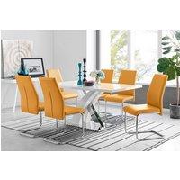 FurnitureboxUK Atlanta Modern Rectangle Chrome Metal High Gloss White Dining Table And 6 Lorenzo Chairs Set in Mustard