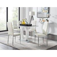 FurnitureboxUK Giovani Grey White Modern High Gloss And Glass Dining Table And 4 Milan Chairs Set in Off White