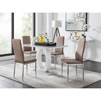 FurnitureboxUK Giovani Grey White Modern High Gloss And Glass Dining Table And 4 Milan Chairs Set in Beige
