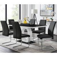 FurnitureboxUK Giovani High Gloss And Glass Dining Table And 6 Lorenzo Chairs Set in Black