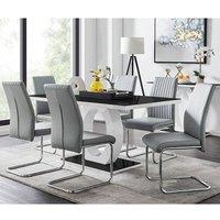 FurnitureboxUK Giovani High Gloss And Glass Dining Table And 6 Lorenzo Chairs Set in Grey