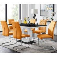 FurnitureboxUK Giovani High Gloss And Glass Dining Table And 6 Lorenzo Chairs Set in Mustard