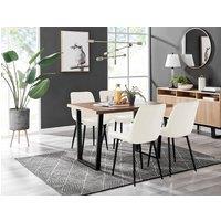 FurnitureboxUK Kylo Brown Wood Effect Dining Table With Black 'U' Legs & 4 Pesaro Velvet Chairs in Cream