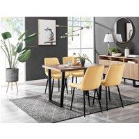 FurnitureboxUK Kylo Brown Wood Effect Dining Table With Black 'U' Legs & 4 Pesaro Velvet Chairs in Mustard