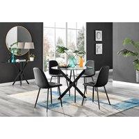 FurnitureboxUK Novara 4 Seater Black Leg Round Glass Dining Table & 4 Corona Faux Leather Black Leg Chairs