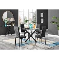 FurnitureboxUK Novara 4 Seater Black Leg Round Glass Dining Table & 4 Milan Faux Leather Black Leg Chairs
