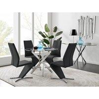 FurnitureboxUK Novara Round 100cm Chrome Metal And Glass Dining Table And 4 Willow Dining Chairs Set in Black