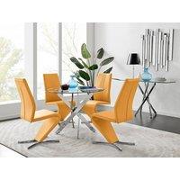 FurnitureboxUK Novara Round 100cm Chrome Metal And Glass Dining Table And 4 Willow Dining Chairs Set in Mustard