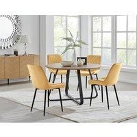 FurnitureboxUK Santorini Brown Round Dining Table And 4 Pesaro Black Leg Chairs in Mustard