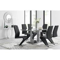 FurnitureboxUK Imperia 6 Grey Dining Table and 6 Willow Chairs in Black