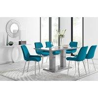 FurnitureboxUK Imperia 6 Grey Dining Table and 6 Pesaro Silver Leg Chairs in Blue