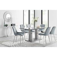 FurnitureboxUK Imperia 6 Grey Dining Table and 6 Pesaro Silver Leg Chairs