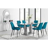 FurnitureboxUK Imperia 6 Grey Dining Table and 6 Pesaro Black Leg Chairs in Blue