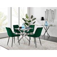 FurnitureboxUK Novara 100cm Round Dining Table and 4 Pesaro Black Leg Chairs in Green