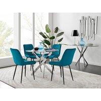 FurnitureboxUK Novara 100cm Round Dining Table and 4 Pesaro Black Leg Chairs in Blue