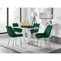 FurnitureboxUK Giovani 4 Grey Dining Table & 4 Pesaro Silver Leg Chairs in Green
